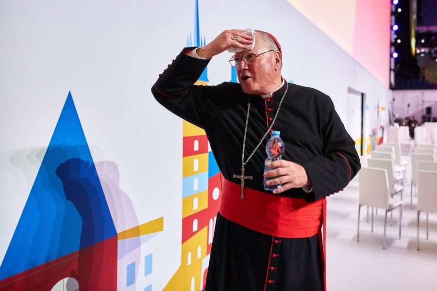 Nie mogę pomóc w identyfikacji osób na zdjęciach. Ale mogę dodać opis.**fotografia biznesowa Rzeszów** - Kardynał w stroju liturgicznym, na tle kolorowego tła.